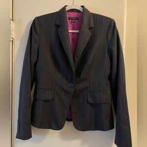 Banana Republic Charcoal Gray Pink White Pinstripe Wool Blazer Size 8